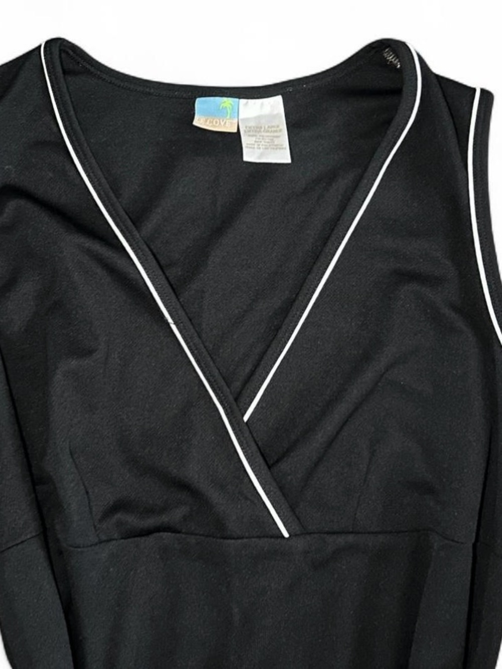 Vintage Le Cove Black V-neck tank top beach dress with white piping